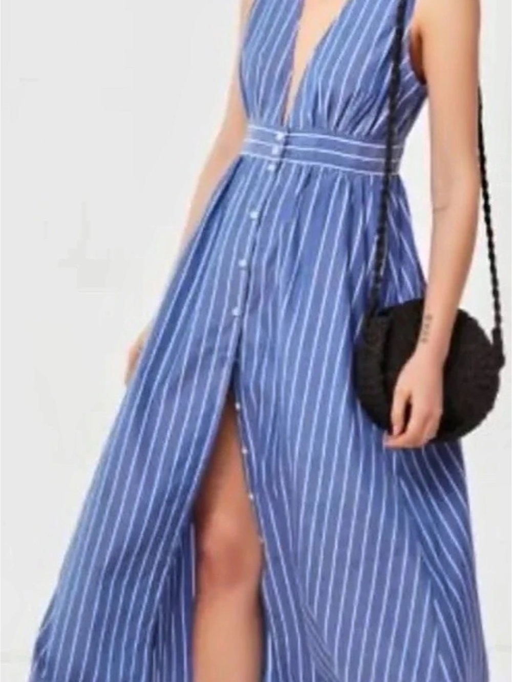 Urban Outfitters Kimchi Blue Striped Plunging Button-Down Midi Dress M
